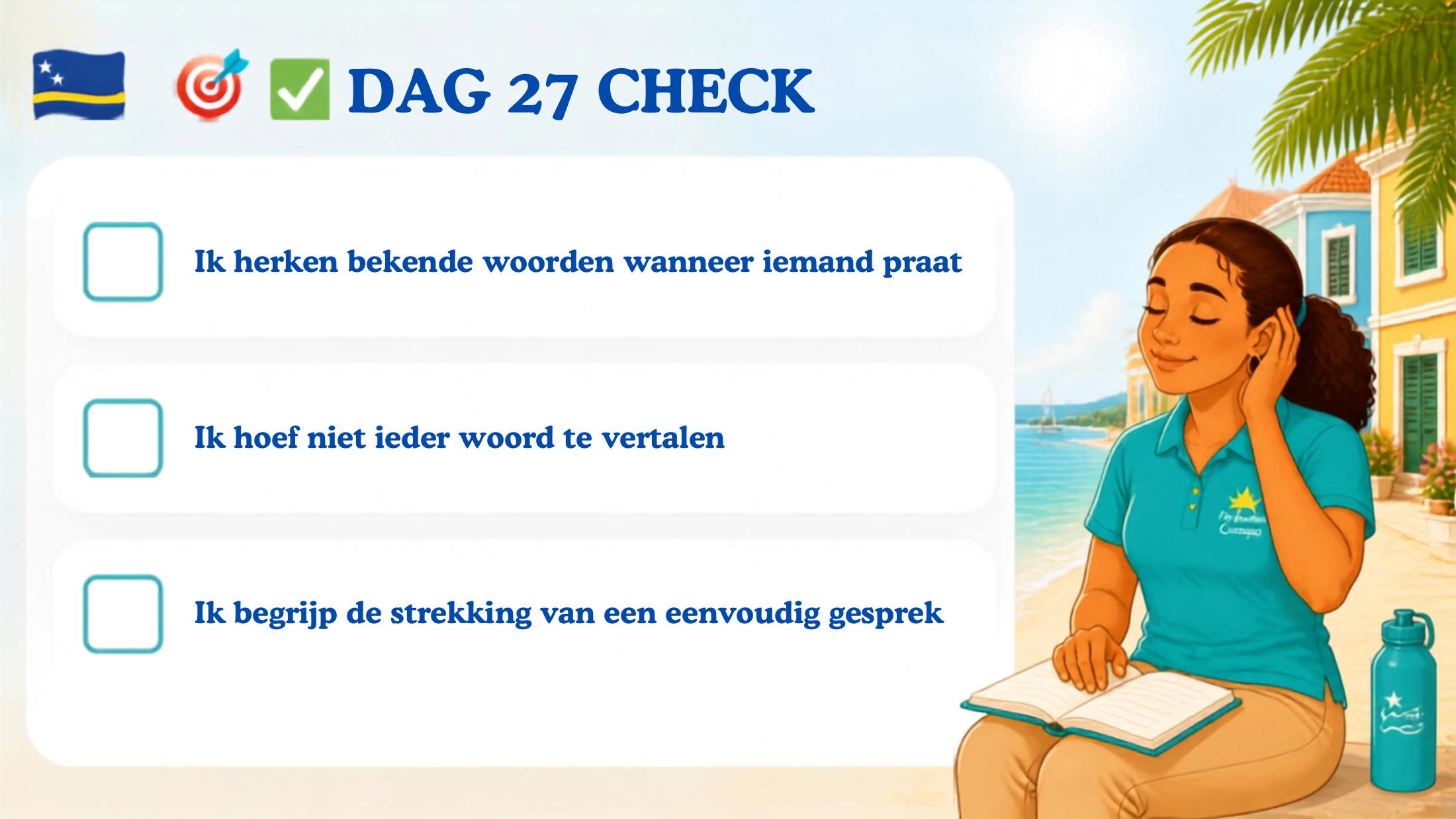 Voorbeeld van een voortgangscheck op dag 27